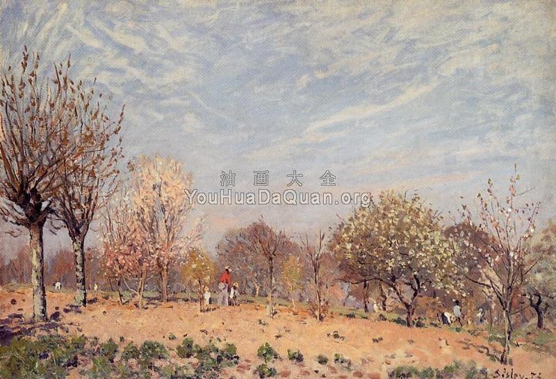 Apple Trees in Flower, Spring Morning - 阿尔弗莱德·西斯莱